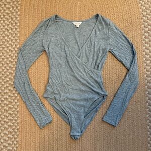 Aeropostale Ribbed Gray Wrap Bodysuit